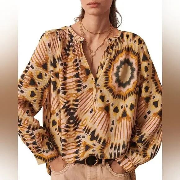 Ba&sh Calysta Crinkled Blouse in Kaleidoscope size Small - Picture 3 of 8